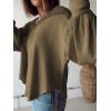 imageBTFBM Womens Casual V Neck Ribbed Knit Shirts 2025 Fall Pullover Tunic Tops Loose Balloon Long Sleeve Blouses TopTurndown Army Green