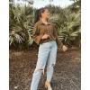 imageBTFBM Womens Casual V Neck Ribbed Knit Shirts 2025 Fall Pullover Tunic Tops Loose Balloon Long Sleeve Blouses TopTurndown Army Green