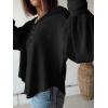 imageBTFBM Womens Casual V Neck Ribbed Knit Shirts 2025 Fall Pullover Tunic Tops Loose Balloon Long Sleeve Blouses TopTurndown Black