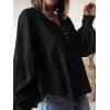 imageBTFBM Womens Casual V Neck Ribbed Knit Shirts 2025 Fall Pullover Tunic Tops Loose Balloon Long Sleeve Blouses TopTurndown Black