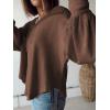 imageBTFBM Womens Casual V Neck Ribbed Knit Shirts 2025 Fall Pullover Tunic Tops Loose Balloon Long Sleeve Blouses TopTurndown Caramel