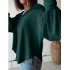imageBTFBM Womens Casual V Neck Ribbed Knit Shirts 2025 Fall Pullover Tunic Tops Loose Balloon Long Sleeve Blouses TopTurndown Dark Green