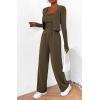 imageBTFBM Womens Fall Lounge Sets 3 Piece Outfit Tracksuits Casual Long Sleeve Tops High Waisted Sweatpants SetSolid Army Green