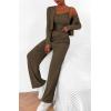 imageBTFBM Womens Fall Lounge Sets 3 Piece Outfit Tracksuits Casual Long Sleeve Tops High Waisted Sweatpants SetSolid Army Green