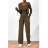 imageBTFBM Womens Fall Lounge Sets 3 Piece Outfit Tracksuits Casual Long Sleeve Tops High Waisted Sweatpants SetSolid Army Green