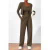 imageBTFBM Womens Fall Lounge Sets 3 Piece Outfit Tracksuits Casual Long Sleeve Tops High Waisted Sweatpants SetSolid Army Green