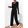 imageBTFBM Womens Fall Lounge Sets 3 Piece Outfit Tracksuits Casual Long Sleeve Tops High Waisted Sweatpants SetSolid Black