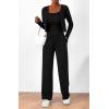 imageBTFBM Womens Fall Lounge Sets 3 Piece Outfit Tracksuits Casual Long Sleeve Tops High Waisted Sweatpants SetSolid Black