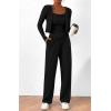 imageBTFBM Womens Fall Lounge Sets 3 Piece Outfit Tracksuits Casual Long Sleeve Tops High Waisted Sweatpants SetSolid Black
