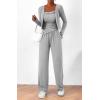 imageBTFBM Womens Fall Lounge Sets 3 Piece Outfit Tracksuits Casual Long Sleeve Tops High Waisted Sweatpants SetSolid Grey