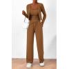 imageBTFBM Womens Fall Lounge Sets 3 Piece Outfit Tracksuits Casual Long Sleeve Tops High Waisted Sweatpants SetSolid Khaki