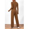 imageBTFBM Womens Fall Lounge Sets 3 Piece Outfit Tracksuits Casual Long Sleeve Tops High Waisted Sweatpants SetSolid Khaki