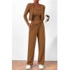 imageBTFBM Womens Fall Lounge Sets 3 Piece Outfit Tracksuits Casual Long Sleeve Tops High Waisted Sweatpants SetSolid Khaki
