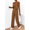 imageBTFBM Womens Fall Lounge Sets 3 Piece Outfit Tracksuits Casual Long Sleeve Tops High Waisted Sweatpants SetSolid Khaki