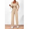 imageBTFBM Womens Fall Lounge Sets 3 Piece Outfit Tracksuits Casual Long Sleeve Tops High Waisted Sweatpants SetSolid Light Khaki