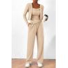 imageBTFBM Womens Fall Lounge Sets 3 Piece Outfit Tracksuits Casual Long Sleeve Tops High Waisted Sweatpants SetSolid Light Khaki