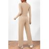 imageBTFBM Womens Fall Lounge Sets 3 Piece Outfit Tracksuits Casual Long Sleeve Tops High Waisted Sweatpants SetSolid Light Khaki