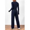 imageBTFBM Womens Fall Lounge Sets 3 Piece Outfit Tracksuits Casual Long Sleeve Tops High Waisted Sweatpants SetSolid Navy