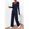 imageBTFBM Womens Fall Lounge Sets 3 Piece Outfit Tracksuits Casual Long Sleeve Tops High Waisted Sweatpants SetSolid Navy