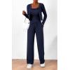 imageBTFBM Womens Fall Lounge Sets 3 Piece Outfit Tracksuits Casual Long Sleeve Tops High Waisted Sweatpants SetSolid Navy