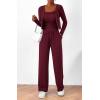 imageBTFBM Womens Fall Lounge Sets 3 Piece Outfit Tracksuits Casual Long Sleeve Tops High Waisted Sweatpants SetSolid Wine Red