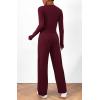 imageBTFBM Womens Fall Lounge Sets 3 Piece Outfit Tracksuits Casual Long Sleeve Tops High Waisted Sweatpants SetSolid Wine Red