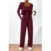 imageBTFBM Womens Fall Lounge Sets 3 Piece Outfit Tracksuits Casual Long Sleeve Tops High Waisted Sweatpants SetSolid Wine Red