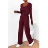 imageBTFBM Womens Fall Lounge Sets 3 Piece Outfit Tracksuits Casual Long Sleeve Tops High Waisted Sweatpants SetSolid Wine Red