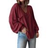imageBTFBM Womens Casual V Neck Ribbed Knit Shirts 2025 Fall Pullover Tunic Tops Loose Balloon Long Sleeve Blouses TopSolid Wine Red