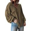 imageBTFBM Womens Casual V Neck Ribbed Knit Shirts 2025 Fall Pullover Tunic Tops Loose Balloon Long Sleeve Blouses TopTurndown Army Green