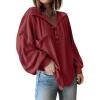imageBTFBM Womens Casual V Neck Ribbed Knit Shirts 2025 Fall Pullover Tunic Tops Loose Balloon Long Sleeve Blouses TopTurndown Wine Red