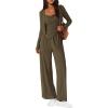 imageBTFBM Womens Fall Lounge Sets 3 Piece Outfit Tracksuits Casual Long Sleeve Tops High Waisted Sweatpants SetSolid Army Green