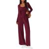 imageBTFBM Womens Fall Lounge Sets 3 Piece Outfit Tracksuits Casual Long Sleeve Tops High Waisted Sweatpants SetSolid Wine Red