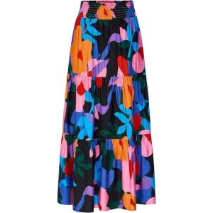 imageBTFBM Womens Floral Print Midi Maxi Skirts Summer Casual Aline Elastic High Waist Pleated Flowy Long Skirt PocketsFloral Black