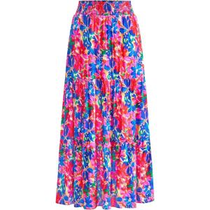 imageBTFBM Womens Floral Print Midi Maxi Skirts Summer Casual Aline Elastic High Waist Pleated Flowy Long Skirt PocketsFloral Blue Pink