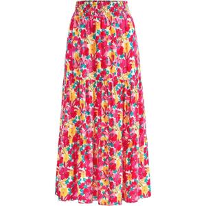 imageBTFBM Womens Floral Print Midi Maxi Skirts Summer Casual Aline Elastic High Waist Pleated Flowy Long Skirt PocketsFloral Red Yellow