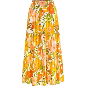 imageBTFBM Womens Floral Print Midi Maxi Skirts Summer Casual Aline Elastic High Waist Pleated Flowy Long Skirt PocketsFloral White Yellow