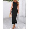 imageBTFBM Womens Knit Bodycon Midi Dress Casual Sleeveless Cover Up Dresses Crew Neck Side Slit Tank Summer Dresses 2025Black
