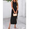 imageBTFBM Womens Knit Bodycon Midi Dress Casual Sleeveless Cover Up Dresses Crew Neck Side Slit Tank Summer Dresses 2025Black