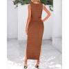 imageBTFBM Womens Knit Bodycon Midi Dress Casual Sleeveless Cover Up Dresses Crew Neck Side Slit Tank Summer Dresses 2025Brown