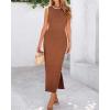 imageBTFBM Womens Knit Bodycon Midi Dress Casual Sleeveless Cover Up Dresses Crew Neck Side Slit Tank Summer Dresses 2025Brown
