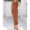 imageBTFBM Womens Knit Bodycon Midi Dress Casual Sleeveless Cover Up Dresses Crew Neck Side Slit Tank Summer Dresses 2025Brown
