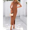 imageBTFBM Womens Knit Bodycon Midi Dress Casual Sleeveless Cover Up Dresses Crew Neck Side Slit Tank Summer Dresses 2025Brown