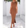 imageBTFBM Womens Knit Bodycon Midi Dress Casual Sleeveless Cover Up Dresses Crew Neck Side Slit Tank Summer Dresses 2025Brown