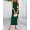 imageBTFBM Womens Knit Bodycon Midi Dress Casual Sleeveless Cover Up Dresses Crew Neck Side Slit Tank Summer Dresses 2025Dark Green