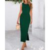 imageBTFBM Womens Knit Bodycon Midi Dress Casual Sleeveless Cover Up Dresses Crew Neck Side Slit Tank Summer Dresses 2025Dark Green