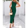 imageBTFBM Womens Knit Bodycon Midi Dress Casual Sleeveless Cover Up Dresses Crew Neck Side Slit Tank Summer Dresses 2025Dark Green