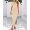 imageBTFBM Womens Knit Bodycon Midi Dress Casual Sleeveless Cover Up Dresses Crew Neck Side Slit Tank Summer Dresses 2025Light Khaki