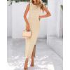 imageBTFBM Womens Knit Bodycon Midi Dress Casual Sleeveless Cover Up Dresses Crew Neck Side Slit Tank Summer Dresses 2025Light Khaki