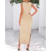 imageBTFBM Womens Knit Bodycon Midi Dress Casual Sleeveless Cover Up Dresses Crew Neck Side Slit Tank Summer Dresses 2025Light Khaki